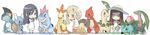  bayleef bow charmeleon chibi combusken croconaw gen_1_pokemon gen_2_pokemon gen_3_pokemon grovyle hair_ornament hairclip hat highres ivysaur jitsu_hidari leaf long_image marshtomp multiple_girls pokemon pokemon_(creature) pokemon_(game) pokemon_gsc pokemon_rgby pokemon_rse quilava wartortle wide_image 