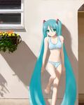  aqua_eyes aqua_hair bad_id bad_pixiv_id barefoot bikini hatsune_miku isozaki_bebebe long_hair midriff solo swimsuit twintails very_long_hair vocaloid 