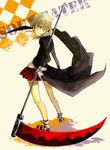  artist_request blonde_hair green_eyes maka_albarn plaid plaid_skirt scythe skirt solo soul_eater twintails 