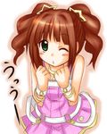  belt bracelet brown_hair green_eyes idolmaster idolmaster_(classic) jewelry long_hair necklace one_eye_closed pink_diamond_765 sashi_mikan solo takatsuki_yayoi twintails wrist_cuffs 