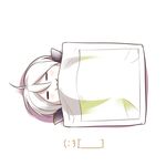  :3 =_= ahoge blanket blush caffein chibi closed_eyes closed_mouth from_above long_sleeves lying on_back short_hair simple_background sleeves_past_wrists solo under_covers vocaloid white_background white_hair yowane_haku 