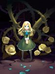  blonde_hair blue_eyes dress flower grin ib ladder long_hair mary_(ib) pantyhose petals plant rose smile solo tennohi thorns vines 