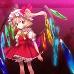  blonde_hair bloomers bow bowtie crystal flandre_scarlet hat kayako_(tdxxxk) looking_at_viewer red_eyes short_hair side_ponytail solo standing touhou underwear wings 