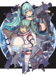  boots detached_sleeves dual_persona earth green_eyes green_hair hatsune_miku helmet long_hair multiple_girls necktie ros satellite skirt space space_craft space_shuttle spacesuit thigh_boots thighhighs twintails vocaloid 