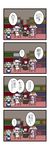  4girls 4koma bat_wings black_wings book bookshelf braid chibi comic crescent dora_ita hat head_wings highres izayoi_sakuya knife koakuma long_hair multiple_girls patchouli_knowledge purple_hair red_hair remilia_scarlet touhou translated twin_braids wings 