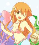  alternate_costume bukiko coral earrings frills gen_3_pokemon green_eyes jewelry kasumi_(pokemon) long_hair lowres luvdisc mermaid mermaid_kasumi_(pokemon) monster_girl oekaki one_eye_closed open_mouth orange_hair pokemon pokemon_(anime) pokemon_(creature) seaweed shell shell_bikini smile underwater 