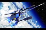  bad_id bad_pixiv_id cloud flying gun horizon key-chang letterboxed mecha no_humans rvr-02b_brigandine sky space_craft star_(sky) starfighter starry_sky thunder_force thunder_force_v weapon 