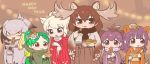  animal_ears anthropomorphism blonde_hair brown brown_hair crested_porcupine_(kemono_friends) giant_armadillo_(kemono_friends) gloves gray_hair green_hair japanese_clothes kemono_friends kimono kuro_(kurojill) mask moose_(kemono_friends) panther_chameleon_(kemono_friends) purple_hair red_eyes scarf shoebill_(kemono_friends) white_rhinoceros_(kemono_friends) yellow_eyes 