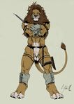  belt blue_eyes feline flaccid knife lion male mammal negger nude penis sheath warrior 