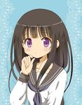  black_hair chitanda_eru highres hyouka long_hair purple_eyes ryoutan school_uniform serafuku solo 