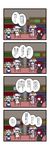  4girls 4koma bat_wings black_wings blue_hair blush book bookshelf braid chibi comic crescent dora_ita grey_hair hat head_wings highres izayoi_sakuya koakuma long_hair maid maid_headdress multiple_girls patchouli_knowledge purple_hair red_hair remilia_scarlet smile sweatdrop touhou translated twin_braids wings 