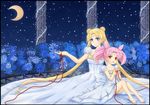  back_bow bad_id bad_pixiv_id barefoot bishoujo_senshi_sailor_moon blonde_hair blue_eyes bow chibi_usa crescent crescent_moon double_bun dress facial_mark forehead_mark gown hair_ornament hairpin long_hair lyra-kotto moon mother_and_daughter multiple_girls night pink_hair princess princess_serenity puffy_sleeves red_eyes short_hair sitting small_lady_serenity smile string tsukino_usagi twintails white_dress 