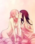  2girls breasts eyes_closed haruno_sakura hyuuga_hinata kiss long_hair multiple_girls naruto nipples nude pink_hair purple_hair samurai-pet yuri 