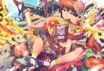  ball brown_hair building lora_(xenoblade) navel short_hair shrimqsleeq signed skirt socks xenoblade yellow_eyes 