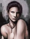  bad_id bad_pixiv_id earrings eyebrow_piercing face jewelry lip_piercing lisbeth_salander necklace nidoro nose_piercing nude piercing solo the_girl_with_the_dragon_tattoo upper_body 