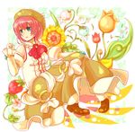  1girl bare_shoulders breasts detached_sleeves dress flower green_eyes hat red_hair seles_wilder shoes short_hair tales_of_(series) tales_of_symphonia 