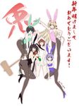  :o animal_ears between_breasts black_hair blonde_hair blue_eyes blush breasts brown_hair bunny_ears bunnysuit carrot christiane_friedrich cleavage eating embarrassed green_hair hammer high_heels highres hood hoodie kawagishi_keitarou kawakami_kazuko kawakami_momoyo long_hair looking_at_viewer maji_de_watashi_ni_koi_shinasai! mayuzumi_yukie medium_breasts multiple_girls pantyhose purple_eyes purple_hair red_eyes ribbon shiina_miyako shoes short_hair smile very_long_hair yellow_eyes 