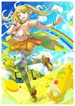  blonde_hair c.c._lemon c.c._lemon_(character) food fruit green_eyes hoippu lemon midriff navel open_mouth rainbow skirt solo thighhighs twintails 