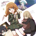  3girls baozi braid brown_eyes brown_hair character_request chiara_toscana chibi food hecate multiple_girls school_uniform serafuku shakugan_no_shana shana tachitsu_teto twin_braids 