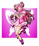  boots bug butterfly cure_dream fingerless_gloves flower frilled_sleeves frills gloves hair_flower hair_ornament hair_rings insect jewelry knee_boots kousaka_jun leg_lift long_hair looking_at_viewer miniskirt one_eye_closed open_mouth pink pink_hair pointing pointing_up pouch precure puffy_sleeves purple_eyes skirt smile solo standing standing_on_one_leg yes!_precure_5 yes!_precure_5_gogo! yumehara_nozomi 