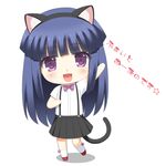  animal_ears blue_hair blush cat_ears cat_tail chibi furude_rika gaou higurashi_no_naku_koro_ni long_hair open_mouth purple_eyes ribbon school_uniform skirt solo tail translated 