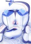  absurd_res ambiguous_fluids anthro anthrofied big_breasts bikini blush breasts clothed clothing digital_media_(artwork) eyes_closed female hi_res huge_breasts legendary_pok&eacute;mon looking_at_viewer lugia nintendo nipple_bulge pok&eacute;mon pok&eacute;mon_(species) pok&eacute;morph simple_background sling_bikini smile solo swimsuit tousoni3 video_games wet 