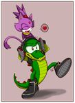  &hearts; blaze_the_cat cat crocodile eyes_closed feline female green happy male piggyback_ride ponytail purple reptile riotaiprower scalie sega sonic_(series) vector_the_crocodile 