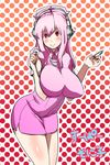  blush breasts hat headphones highres impossible_clothes large_breasts long_hair looking_at_viewer nitroplus nurse nurse_cap pink_hair smile solo stethoscope super_sonico syringe yac_(mokkori) 