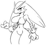  black_and_white blaziken breasts female keijimatsu line_art monochrome naturally_censored navel nintendo pok&#233;mon pok&eacute;mon solo video_games wide_hips 