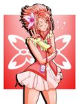  bug butterfly cowboy_shot cure_rouge fingerless_gloves flower frills gloves hair_flower hair_ornament insect jewelry kousaka_jun light_smile long_hair looking_at_viewer miniskirt natsuki_rin one_eye_closed pouch precure red red_eyes red_hair skirt sleeveless solo v yes!_precure_5 yes!_precure_5_gogo! 