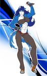  anthro belt biceps blue_fur blue_hair boots breasts canine clothing female flexing fur gloves hair hopey invalid_tag mammal muscles muscular_female one_eye_closed pants plain_background pose smile solo wink wolf wolfess 
