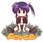  blush chibi isis_eaglet kuromitu_(kageneko) looking_at_viewer lyrical_nanoha mahou_senki_lyrical_nanoha_force open_mouth purple_hair shorts sitting smile solo 