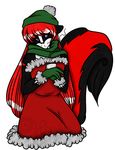  arm_markings bangs black blue_eyes color crossdressing cup cute girly gloves green hair incubus long_hair markings panfe red red_hair sitting skarlet skarlet_skunkubus skunk white xmas 