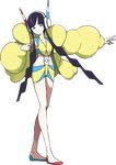  1girl black_hair blue_eyes female flats full_body headphones kamitsure_(pokemon) legs long_hair official_art ohmura_yusuke pokemon pokemon_bw2 puffy_jacket simple_background solo standing toe_cleavage transparent_background twintails white_background 