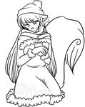  black_and_white crossdressing cup cute girly hair long_hair monochrome panfe sitting skarlet sketch smile watermark xmas 