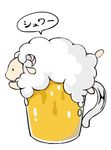  beer beverage caprine cup cute dialog dialogue drink feral fluffy foam glass horn hybrid japanese_text kirimai mammal mug on_stomach plain_background sheep solo text translated white_background white_body 