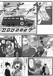  1girl a.hebmuller ambulance bad_id bad_pixiv_id car comic formal greyscale ground_vehicle hat monochrome motor_vehicle original red_cross translated 