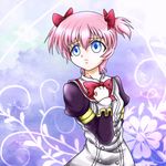  1girl alicia_combatir blue_background blue_eyes breasts dress flower lowres pink_hair ribbon short_hair tales_of_(series) tales_of_symphonia twintails 