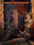  amon canine claws clothed clothing collar duo ear_piercing facial_piercing fur grey_fur heterochromia jackal male mammal nose_piercing piercing rukis sitting sword tail_clothing tan_fur the_red_lantern weapon wolf 