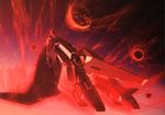  atmospheric_reentry gundam highres kenki_fujioka machinery mecha no_humans red rick_dias space zeta_gundam zeta_gundam_(mobile_suit) 