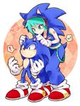  1girl aqua_eyes aqua_hair cosplay crossover furry gloves hatsune_miku musical_note project_diva_(series) project_diva_extend smile sonic sonic_(cosplay) sonic_the_hedgehog vocaloid wantake 