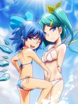  arms_behind_back bad_id bad_pixiv_id bad_proportions bikini blue_eyes blue_hair breasts cirno daiyousei day fang flat_chest green_hair hair_ornament hair_ribbon hairclip hyudora leg_up looking_at_viewer medium_breasts multiple_girls one_eye_closed open_mouth ribbon short_hair side-tie_bikini side_ponytail skindentation smile strap_gap sweatdrop swimsuit touhou white_swimsuit wings 