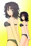  amagami arms_behind_back bandeau bikini black_eyes breasts brown_hair gradient gradient_background hands_clasped highres kenken medium_breasts own_hands_together parted_lips skindentation solo swimsuit tanamachi_kaoru underboob wavy_hair zoom_layer 