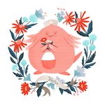  alyssa_nassner chansey closed_eyes flower gen_1_pokemon highres latin no_humans pokemon pokemon_(creature) simple_background solo white_background 