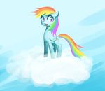  blue_background blue_fur cloud equine female feral friendship_is_magic fur hair hi_res horse lentoto looking_at_viewer mammal multi-colored_hair my_little_pony open_mouth pegasus plain_background pony purple_eyes rainbow_dash_(mlp) rainbow_hair simple_background solo standing wings 