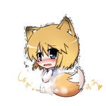  animal_ears blonde_hair blue_eyes blush chibi dekasudachin dress fox_ears fox_tail looking_at_viewer looking_back no_hat no_headwear open_mouth pee peeing peeing_self pink_dress short_hair sitting solo steam tabard tail tears touhou trembling wavy_mouth yakumo_ran younger 