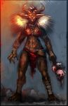  abs angry axe barbarian biceps big_breasts breasts breed clothing club color demon doodle ears fantasy female hairy horn huge_breasts human looking_at_viewer mammal mix muscles muscular_female neurodyne panties plain_background sketch skull skulls solo unconvincing_armor underwear warrior weapon 