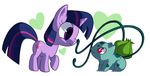  &hearts; boop bulbasaur cutie_mark equine female feral friendship_is_magic hair horn horse mammal multi-colored_hair my_little_pony nintendo plain_background pok&#233;mon pok&eacute;mon pony purple_eyes red_eyes reuniclus reuniclus_(artist) twilight_sparkle_(mlp) unicorn video_games vine white_background 