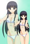  bikini black_hair breasts cleavage gradient gradient_background highres kenken kusakabe_yuuki_(to_heart_2) light_smile medium_breasts navel outstretched_arms purple_eyes solo swimsuit to_heart_2 white_bikini zoom_layer 