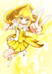  blonde_hair blush boots bow choker cure_peace diesel-turbo double_v frilled_skirt frills from_above hair_flaps hair_ornament hairband head_wings high_heels kise_yayoi knee_boots leg_lift light_smile long_hair looking_at_viewer magical_girl open_mouth ponytail pose pouch precure puffy_sleeves shoes shorts shorts_under_skirt skirt smile smile_precure! solo star starry_background tiara v wide_ponytail wrist_cuffs yellow yellow_background yellow_bow yellow_choker yellow_eyes yellow_skirt 